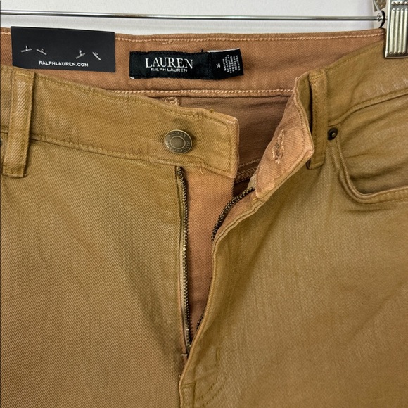 Lauren Ralph Lauren Coated High Rise Straight Ankle Jeans Tan Size 14 - Picture 13 of 16